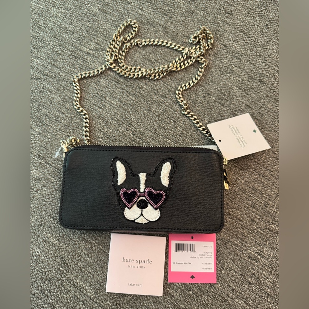 NWT LEATHER Kate Spade Beaded Francois Double-zip Mini Crossbody